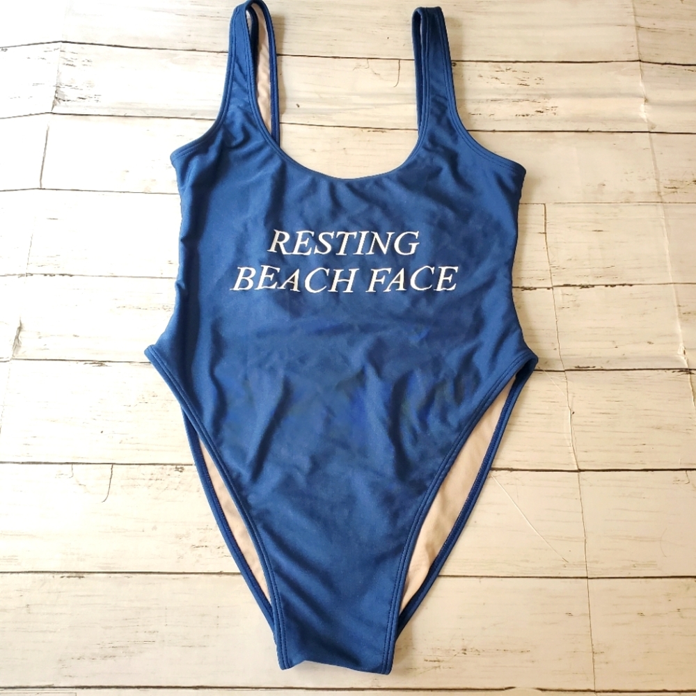 Private party high cut one piece swim resting beach face like new! Size M L‎